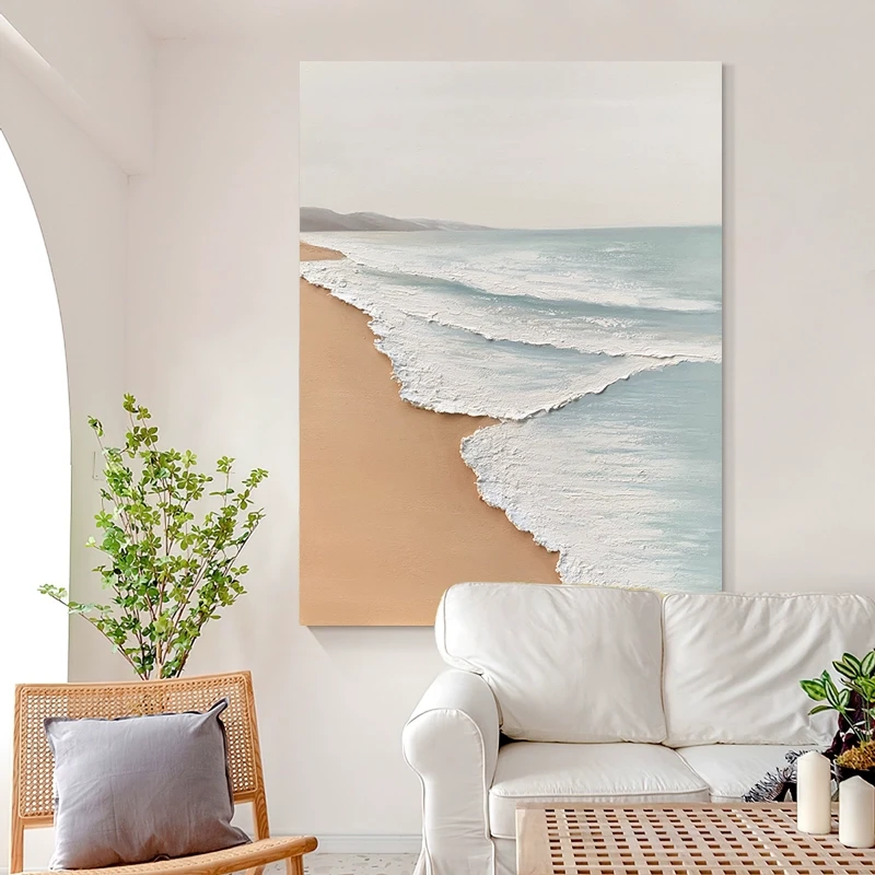 大芬油画村纯手绘油画玄关走廊客厅抽象立体肌理油画《蔚蓝海岸》