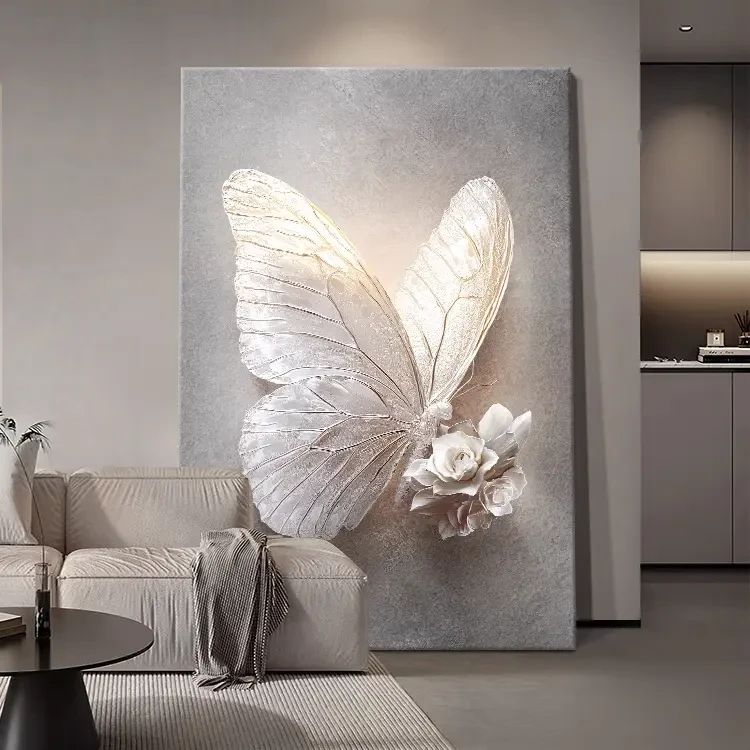 高级感黑白蝴蝶玄关装饰画立体感客厅沙发背景墙挂画大气落地壁画