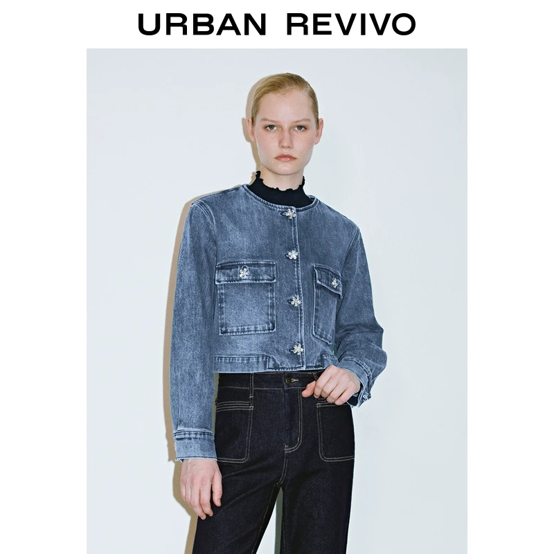 UR2025春季新品女装欧若风潮流花朵纽扣圆领牛仔外套UWM850029