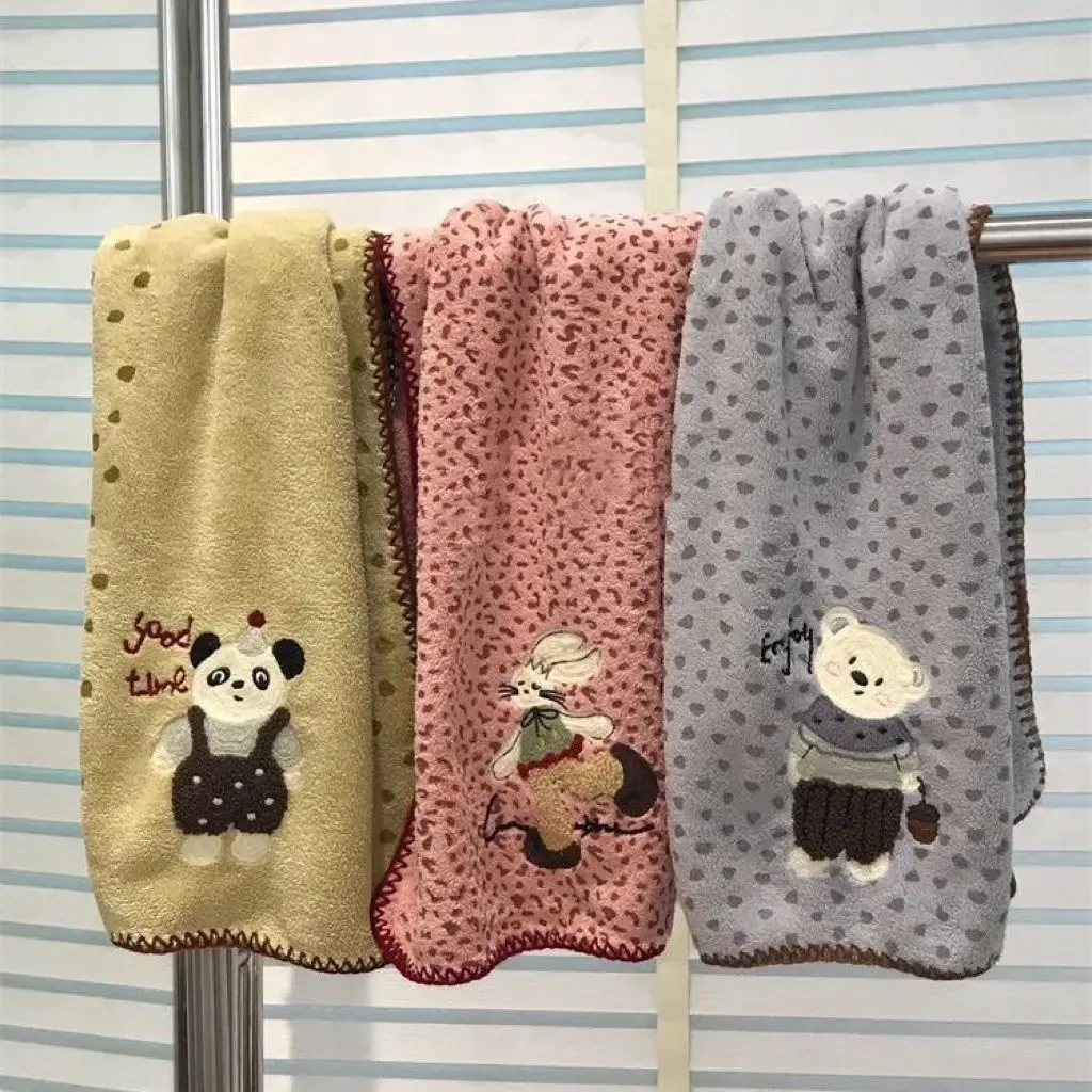 新款小动物刺绣毛巾可爱卡通家用情侣款洗脸巾儿童面巾珊瑚绒吸s