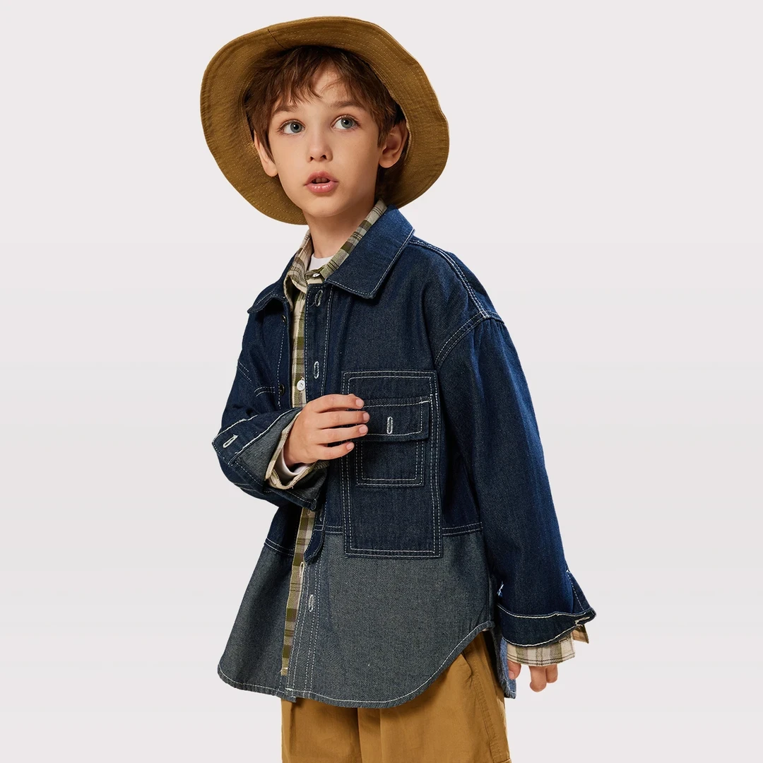 ASK JUNIOR百搭水软牛仔外套男童2025秋新款渐变拼接童装