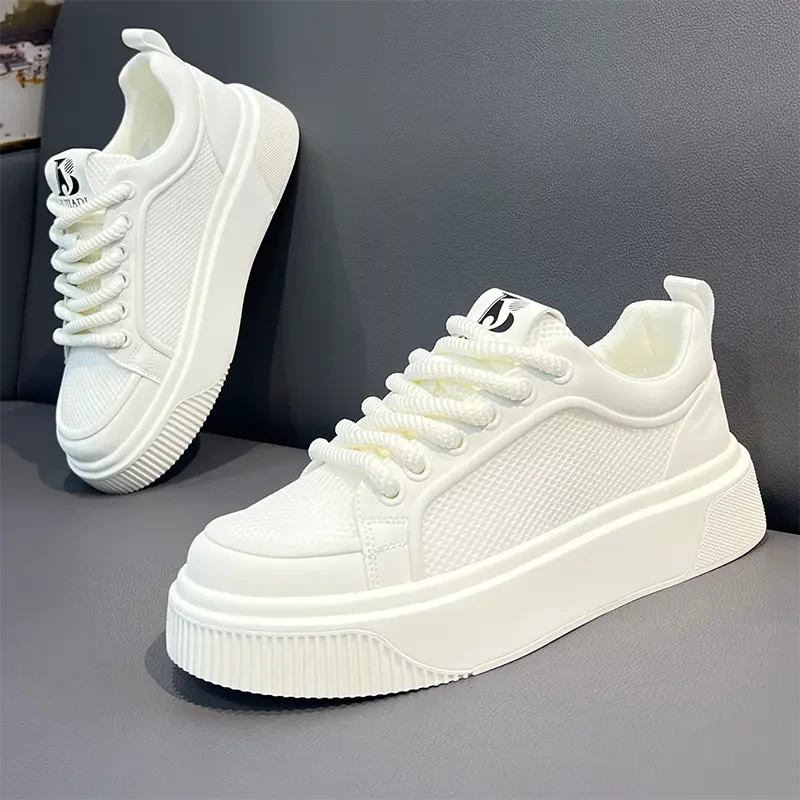 男鞋欧洲站2025新款夏季透气网面小白鞋厚底增高运动低帮休闲鞋男