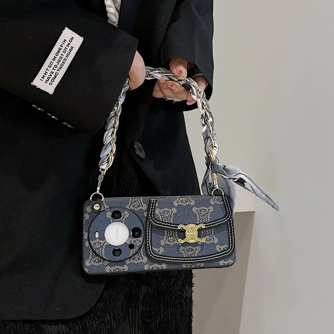 适用苹果OPPO华为荣耀手机壳小米三星VIVO丝巾挂绳手提女高档卡包