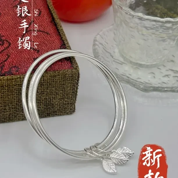 足银手镯   71号-描金三生三世闭口新中式国风百搭女款银镯