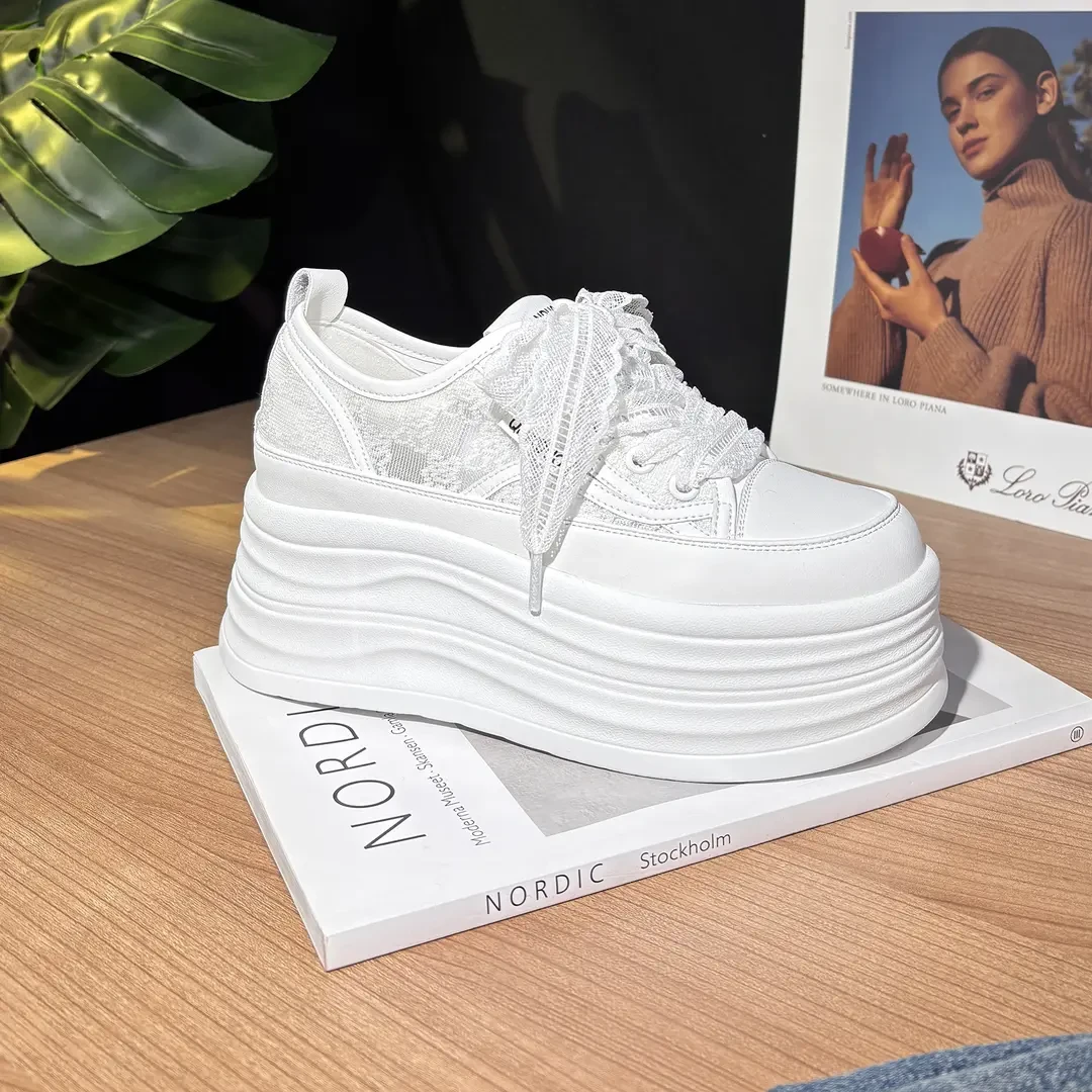 【增高8CM】时尚休闲2025夏季新款镂空透气手工刺绣蕾丝德训鞋子