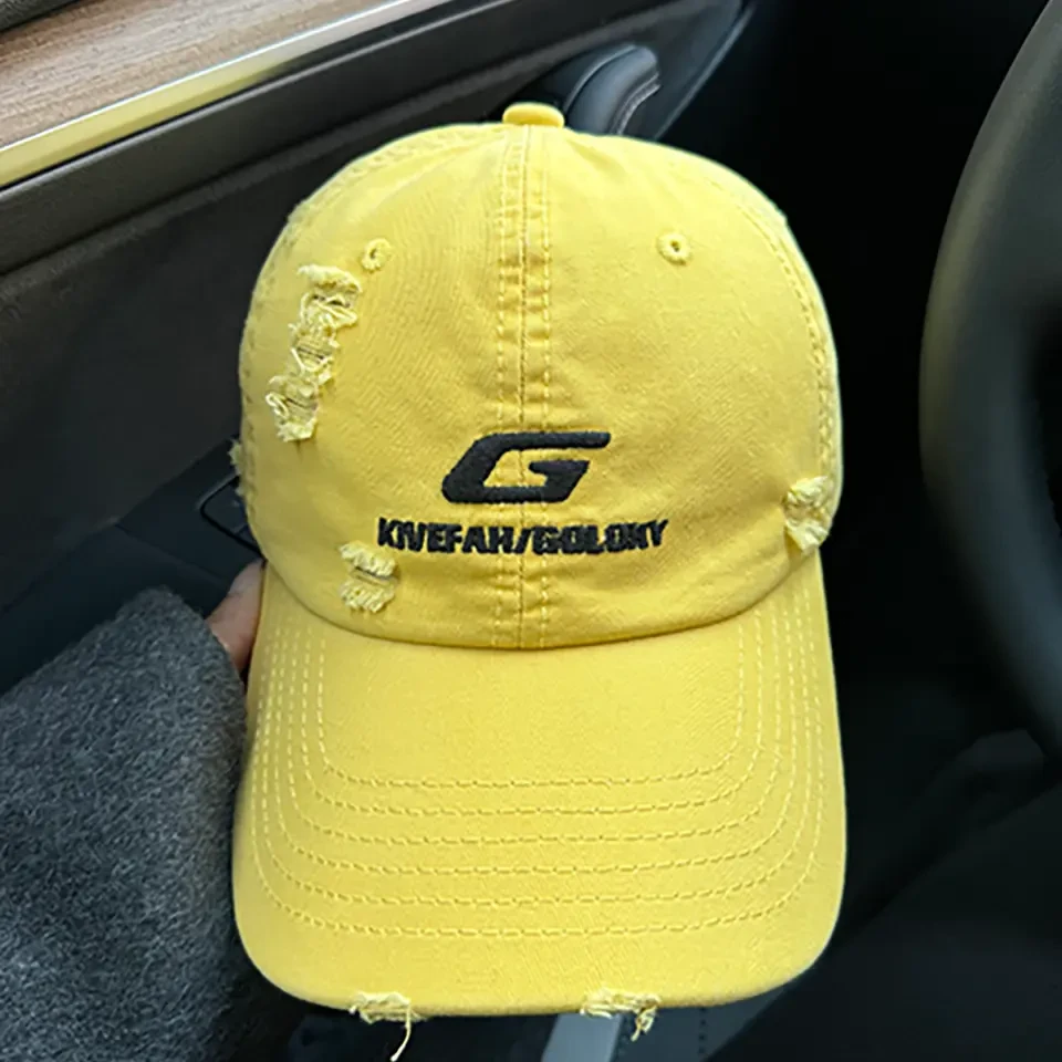 高品质棒球帽防晒帽刺绣破洞棒球帽子网红脸小鸭舌帽男户外太阳帽