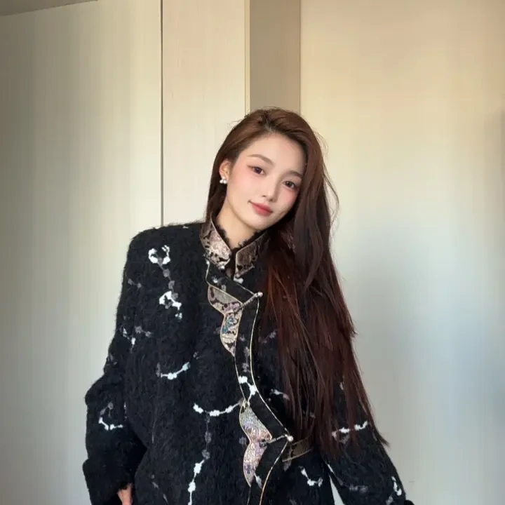 女士秋冬加厚加绒撞色藏式保暖夹棉外套时尚百搭