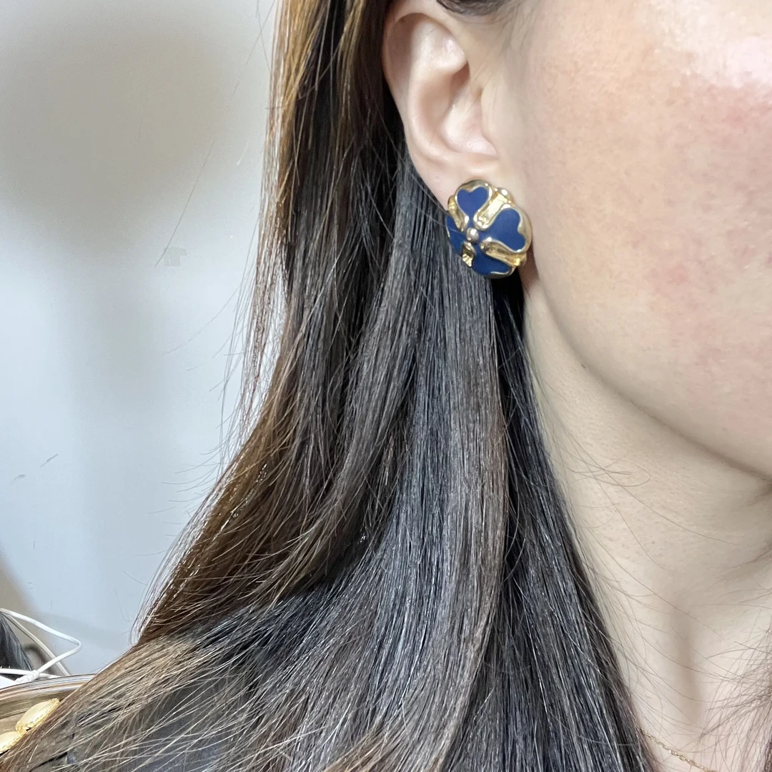 铜合金珐琅耳饰 复古宫廷欧美风法式耳夹时尚撞色彩色复古