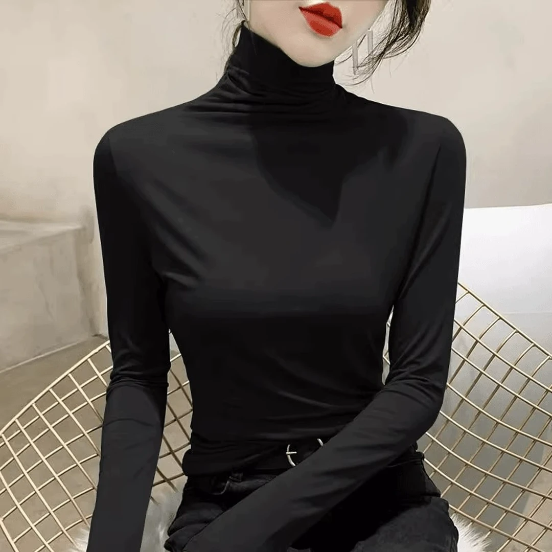 时尚堆堆领套头长袖内搭打底衫2024年羊毛百搭修身针织衫女装女款