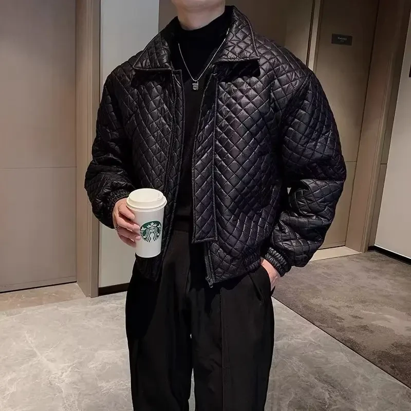 冬季男士轻奢百搭棉衣短款菱形格子夹克新款高级感棉服外套男外衣