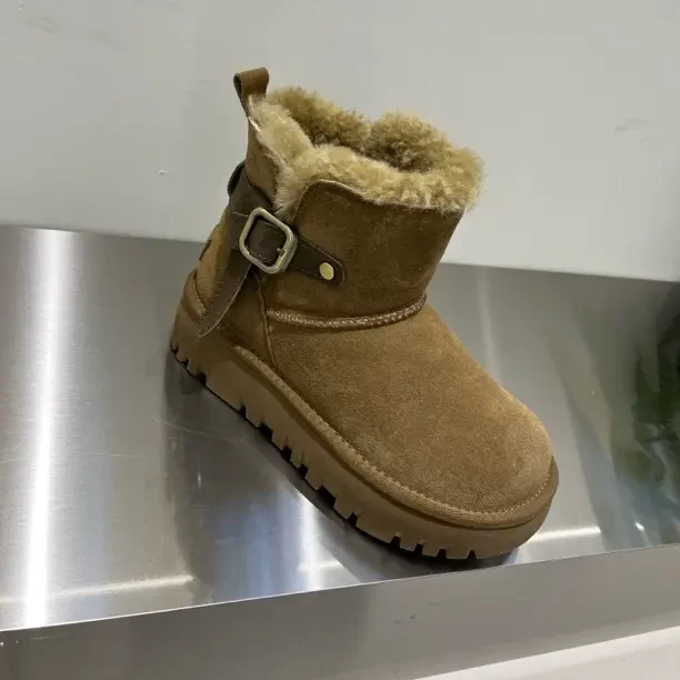 女士冬季毛一体雪地靴加绒加厚保暖防滑厚底舒适短筒百搭棉鞋