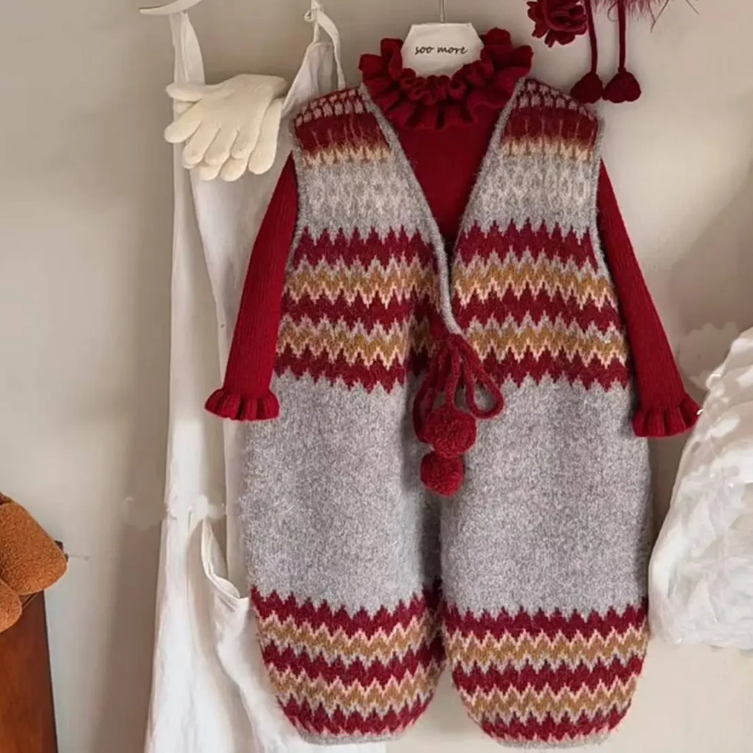 女童套装秋冬新年红色婴幼儿衣服女宝宝背带裤针织毛线裤宝宝毛衣