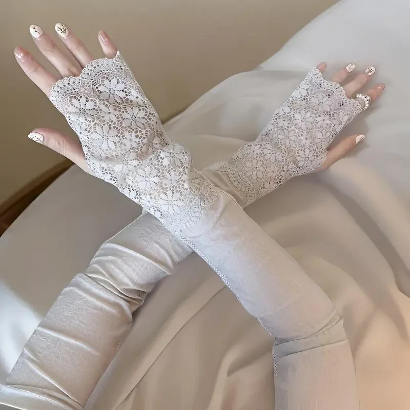 蕾丝开车防晒薄款质感夏天防晒袖套遮阳透气百搭防紫外线骑车长款