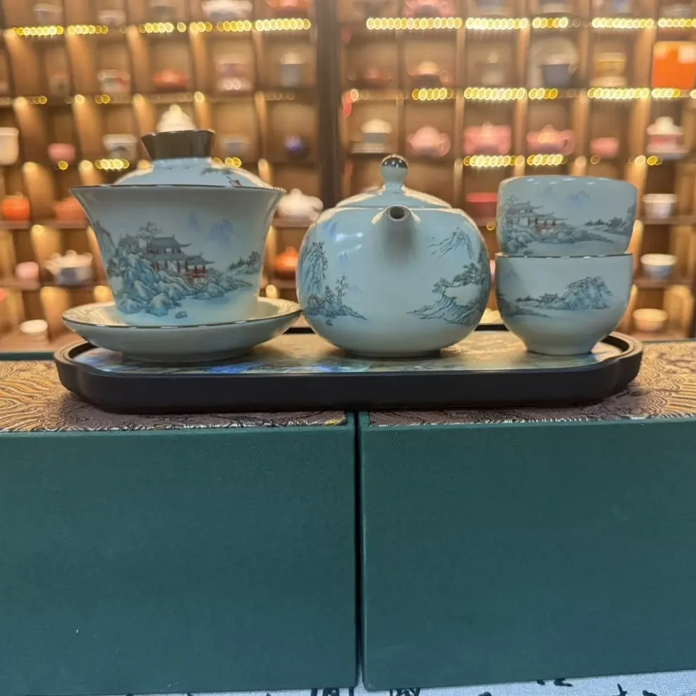 【闪购商品】ZH2149中式功夫茶具套装汝窑亭台楼阁泡茶专用