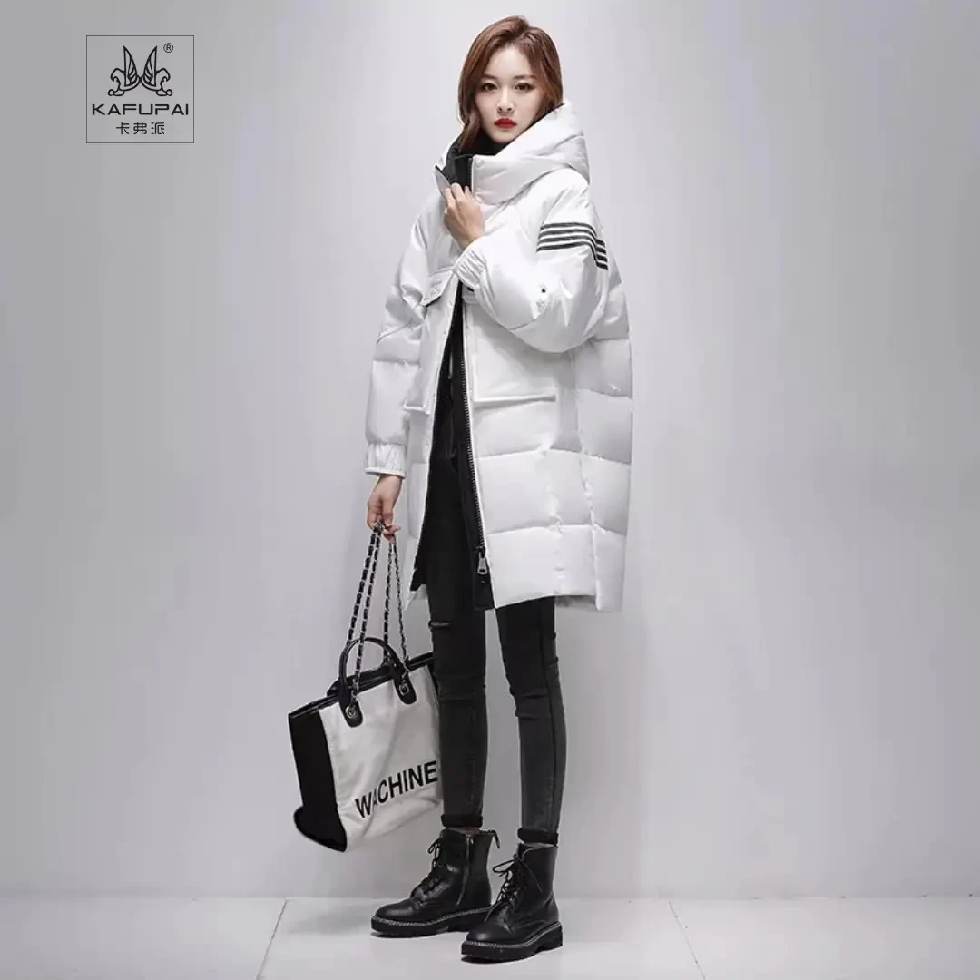 卡连帽中长款羽绒服冬季保暖90白鸭绒女士通勤休闲常规女装外套58