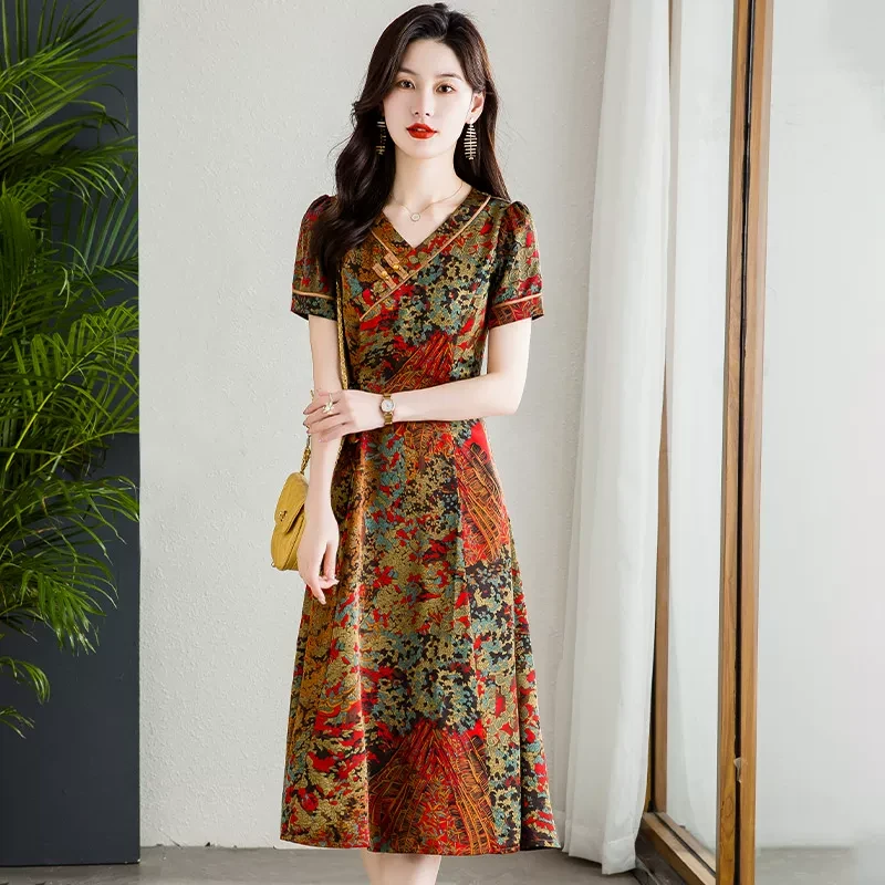 改良旗袍连衣裙2025新款女夏高端时尚气质高级感新中式年轻款沙沙
