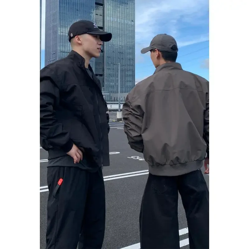 秋季美式简约长袖短款夹克男士宽松立领百搭时尚休闲潮流外套上衣