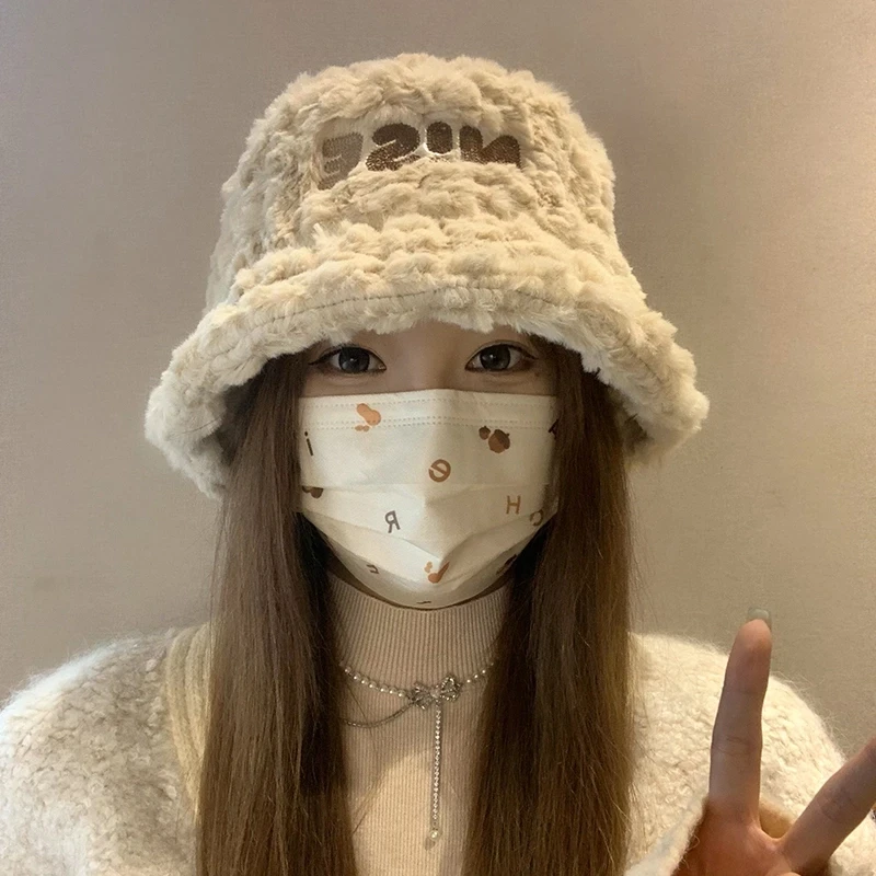 2024新款帽子女秋冬季加绒保暖毛绒绒渔夫帽大头围显脸小韩版盆帽