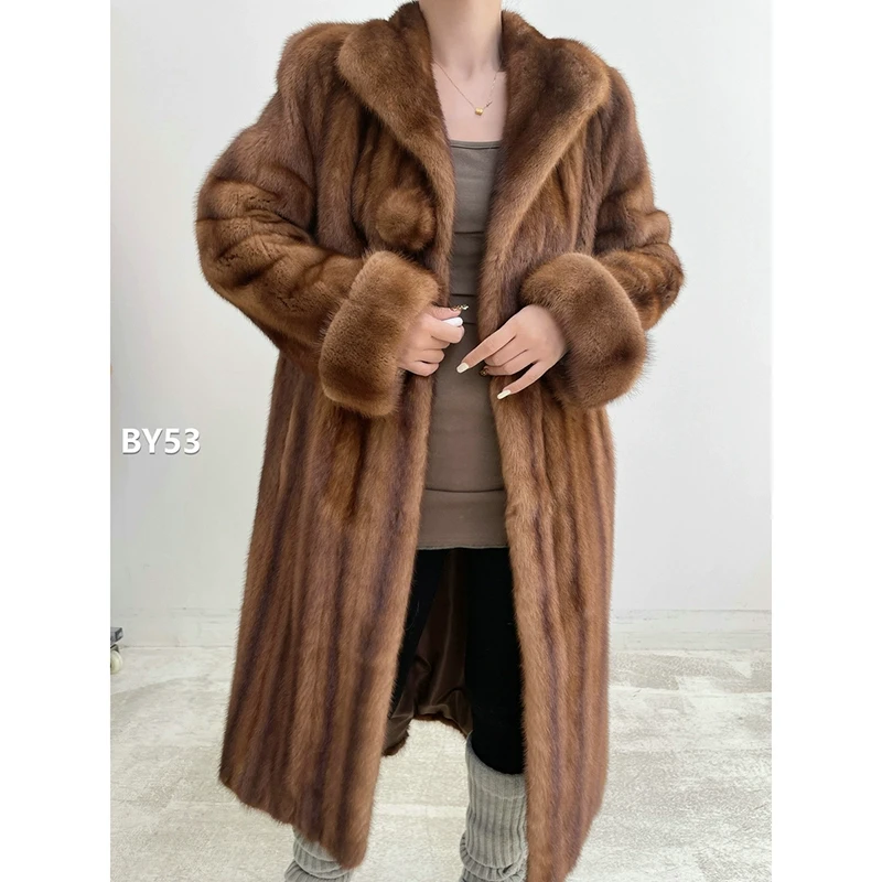 XXXX【BY53】M码 蜜茶棕超长款全抽貂皮大衣（肩40胸104衣111袖60）