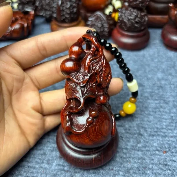 紫檀木雕刻【葫芦多子多福】手把件挂件挂坠精品红木文玩工艺品摆