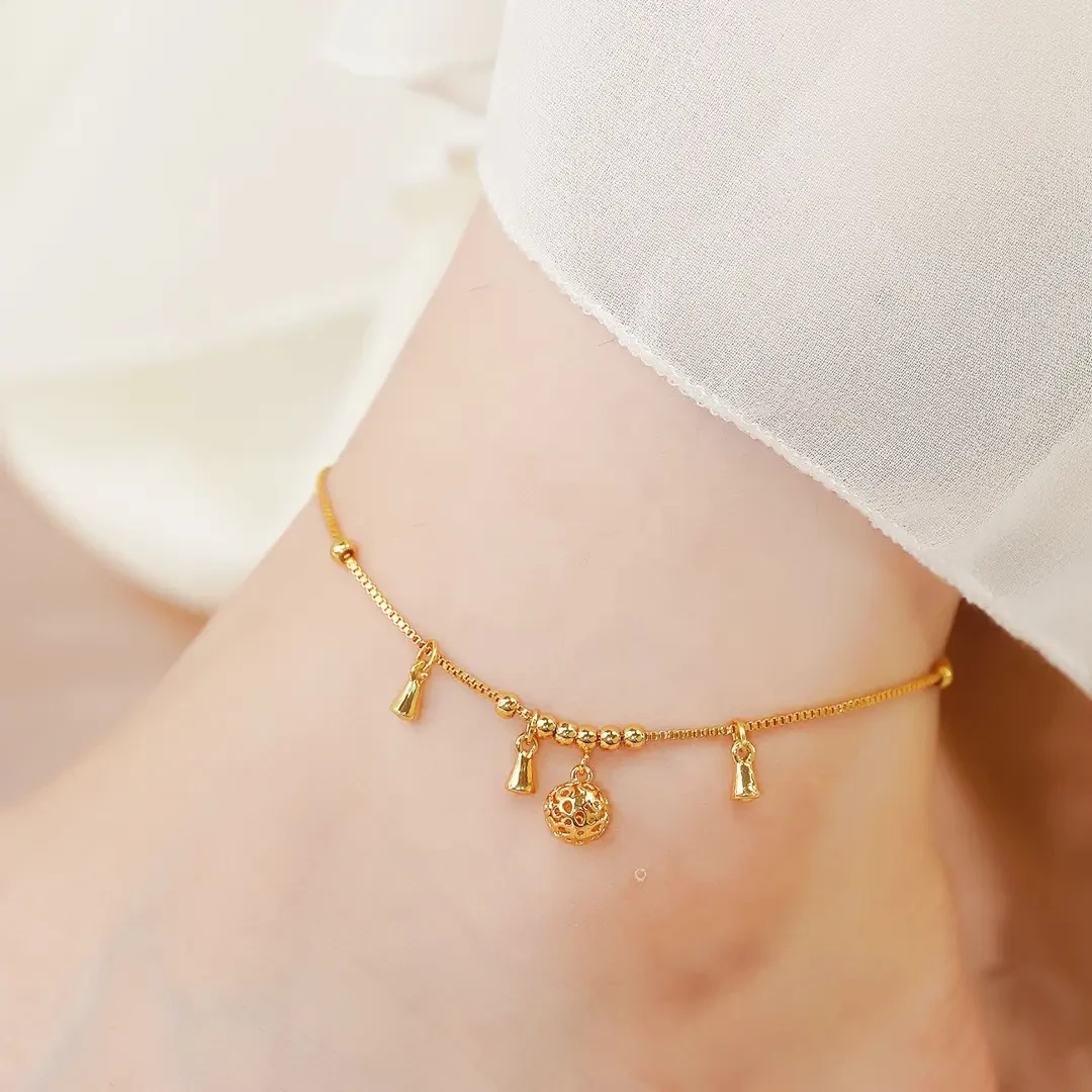 合金脚链 一帆风顺 蛇年镂空铃铛时来运转脚链百搭古风精致