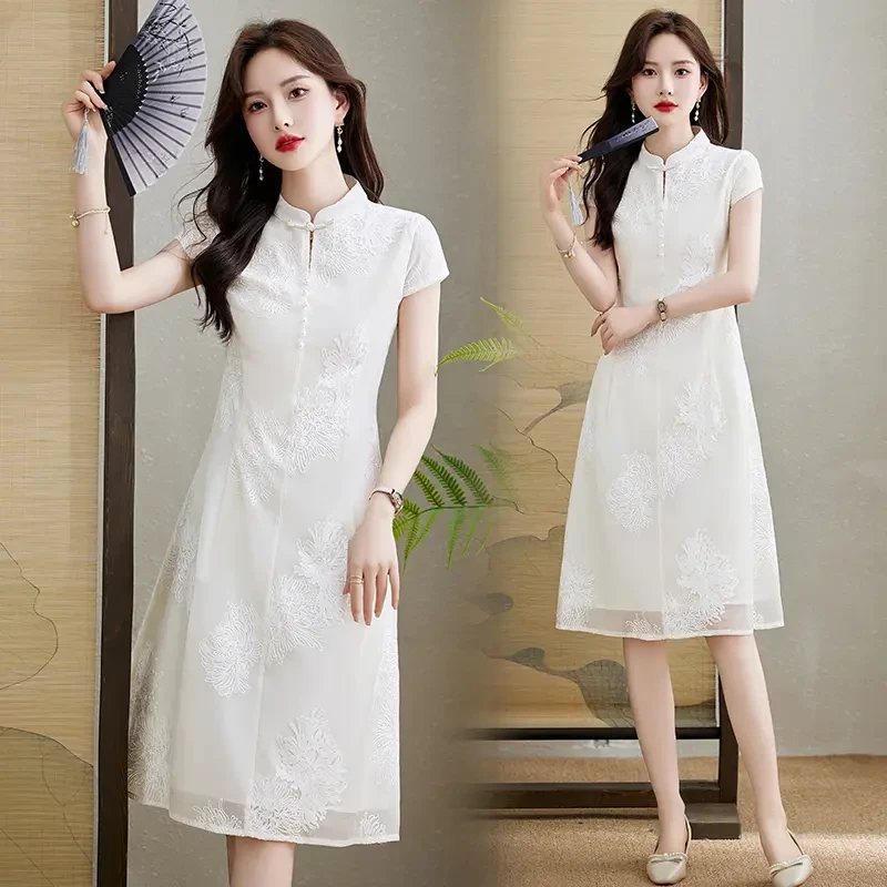 新中式提花改良旗袍裙女2025年夏季新款高级感名媛气质收腰连衣裙