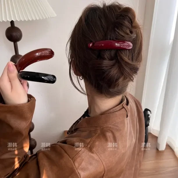 安可拉红！简约高级新款亮面香蕉横夹一字夹气质半扎发夹扭扭夹子