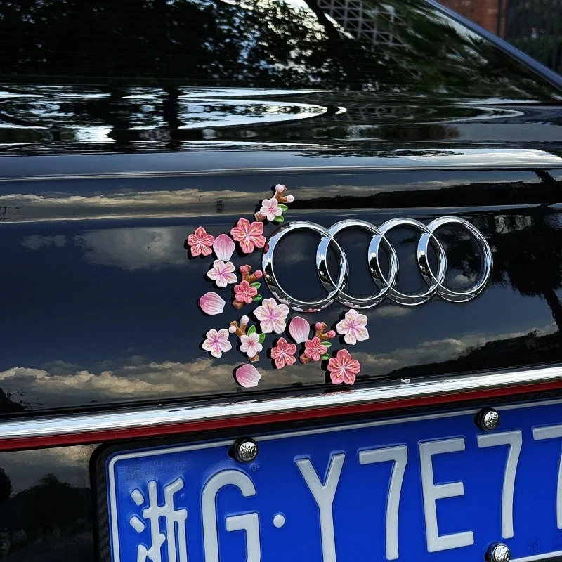 车载3d立体樱花车贴汽车电动车花朵装饰贴无痕胶树脂桃花汽车摆件