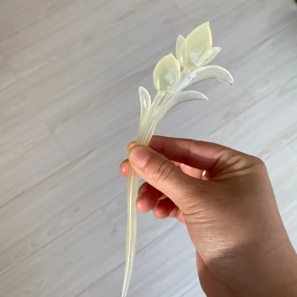 岫玉蜂蜜水简约超仙古风新中式盘发簪子女夏季汉服头饰