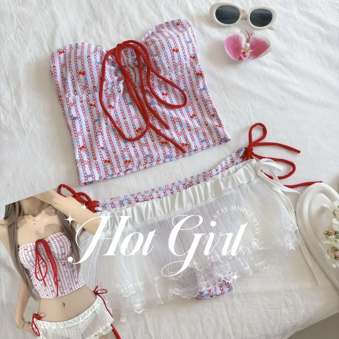 小清新纯欲风遮肉显瘦比基尼泳衣女海边度假泡温泉必备