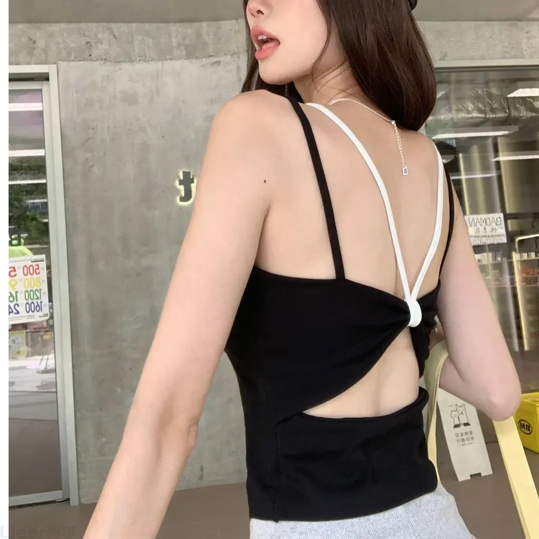 假两件撞色性感纯欲甜辣风吊带背心女内搭自带胸垫外穿短款上衣