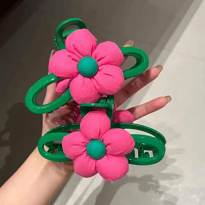 （新疆包邮）可爱花朵大抓夹绿色鲨鱼夹发量多夹子新款发卡后脑勺盘