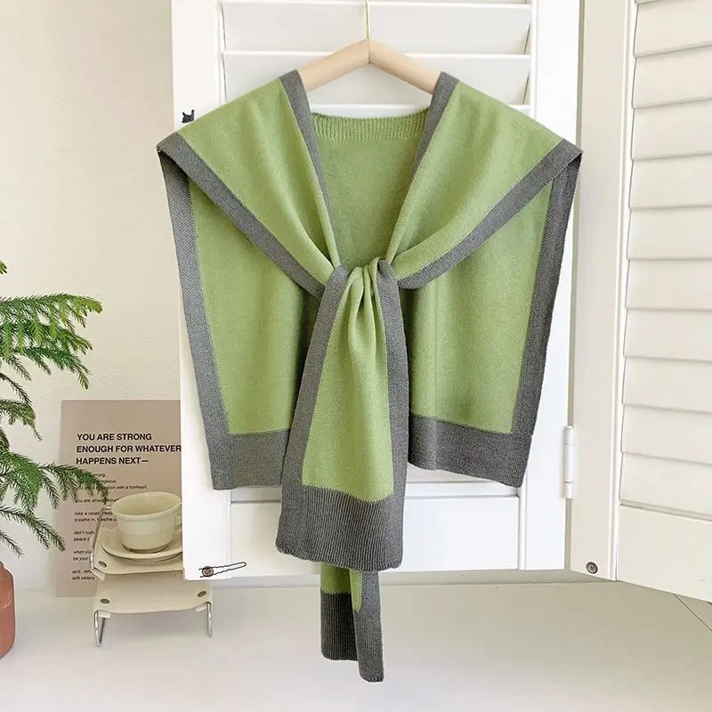 拼色小香风黑白秋冬针织网红披肩女外搭空调房披肩搭灰色防凉披肩