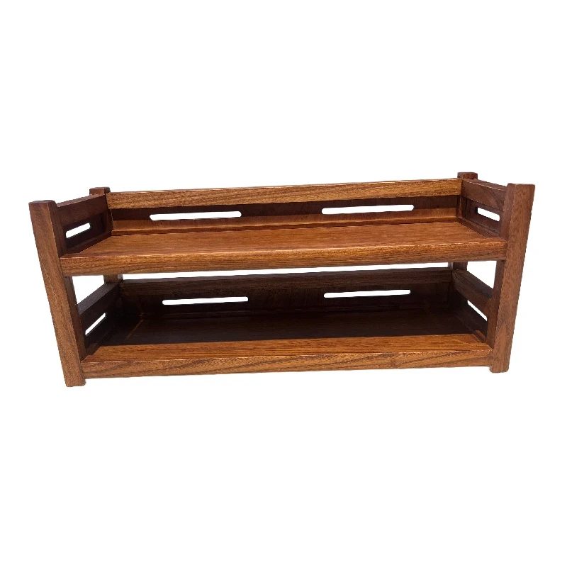 北方老榆木茶杯架榫卯结构鲁班工艺北美胡桃色架子双层