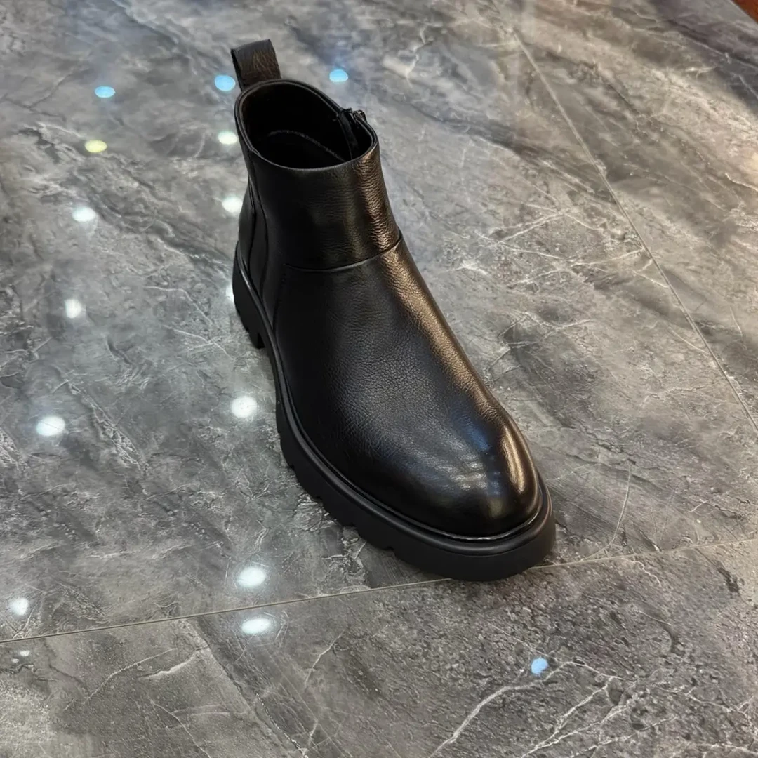 9003纯皮男士切尔西单棉同款侧拉链防滑粒面皮休闲皮鞋圆头素面