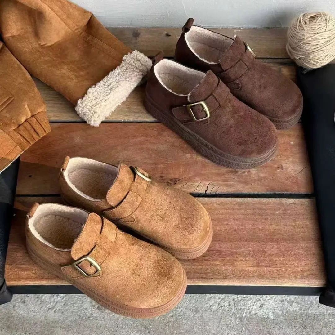 冬季加厚加绒防滑百搭厚底魔术贴勃肯鞋