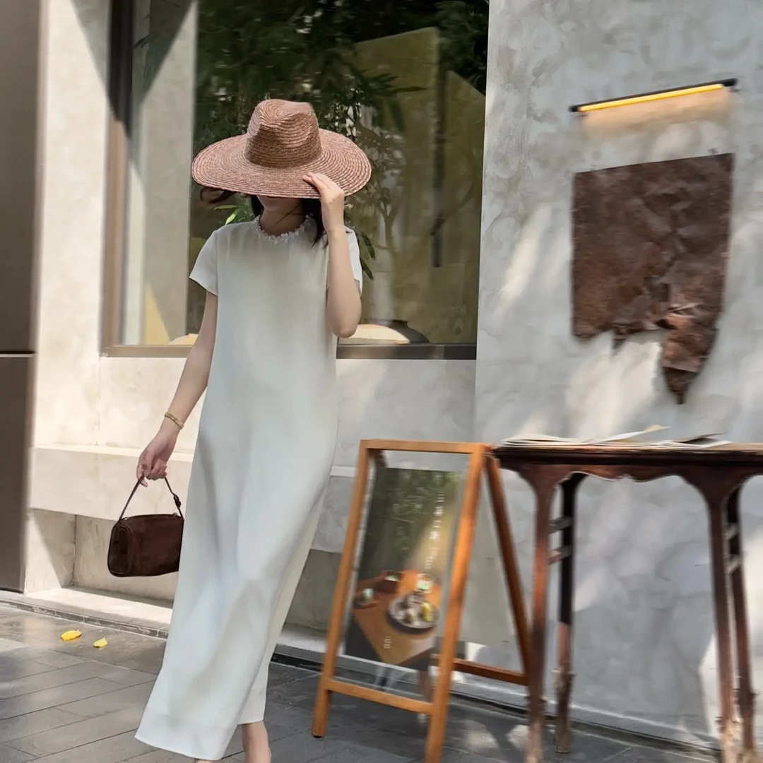 法式气质连衣裙黑色显瘦设计开叉长款优雅