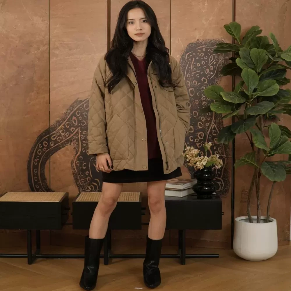 YIISENSEE逸识2024秋冬新款棉衣外套插兜经典菱格短款棉服女