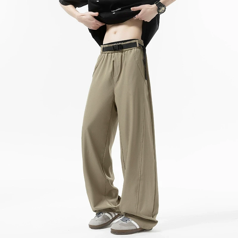 【自带卡扣腰带】冰丝休闲裤男生夏季穿搭新款潮牌裤子美式直筒长裤