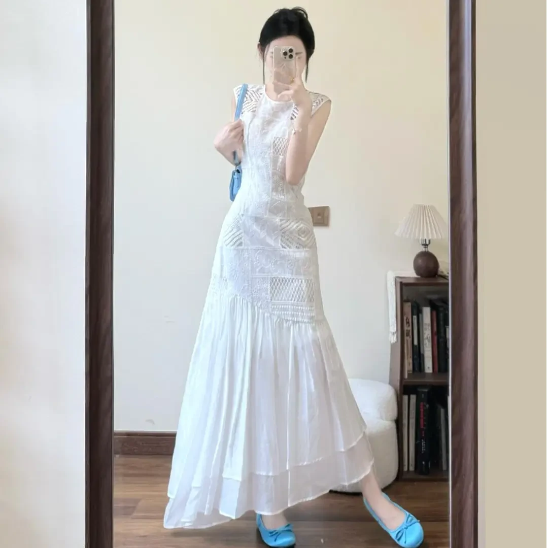 夏季大方得体穿搭名媛气质女神范高级感上流社会小香风白色连衣裙