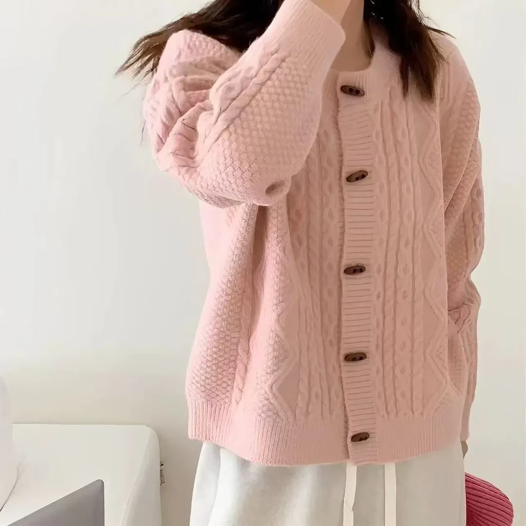 短款针织开衫款宽松型女毛针织衫春季树脂固色慵懒风上衣