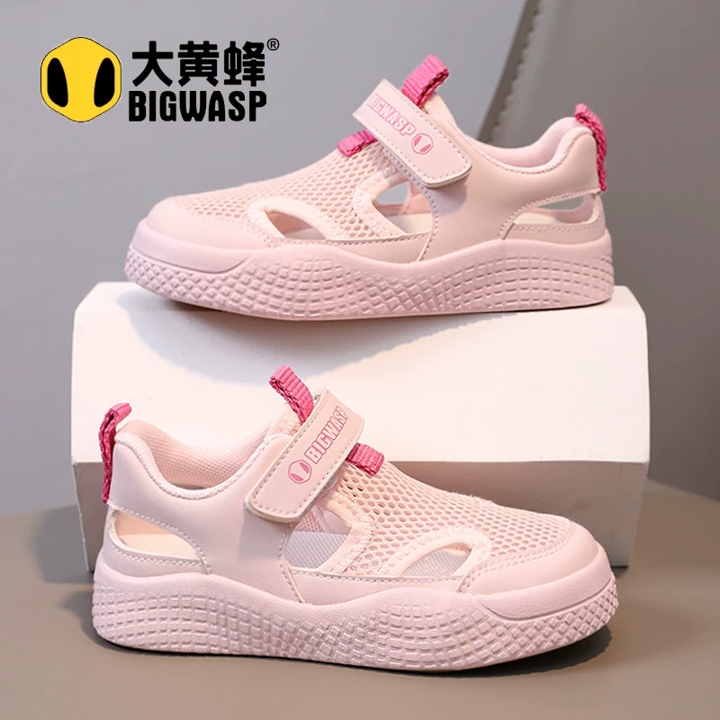大黄蜂女童凉鞋涉水网鞋夏款2025儿童网面镂空公主溯溪运动鞋包头