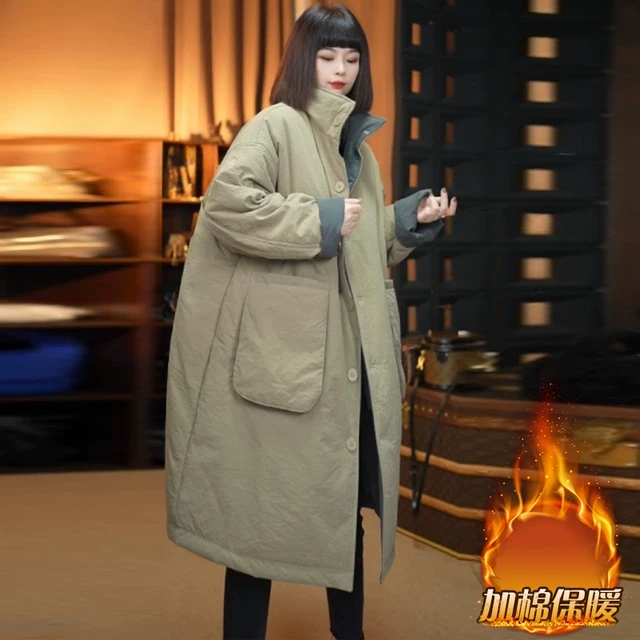 大码女装加棉保暖两面穿棉服中长款设计感大衣秋冬新款棉袄外套潮