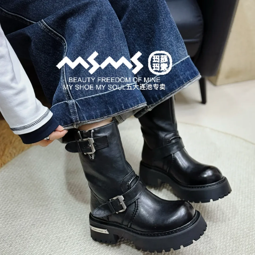 玛莎玛索25113-3大棉鞋英伦风马丁靴短筒靴子圆头一脚蹬烟筒靴