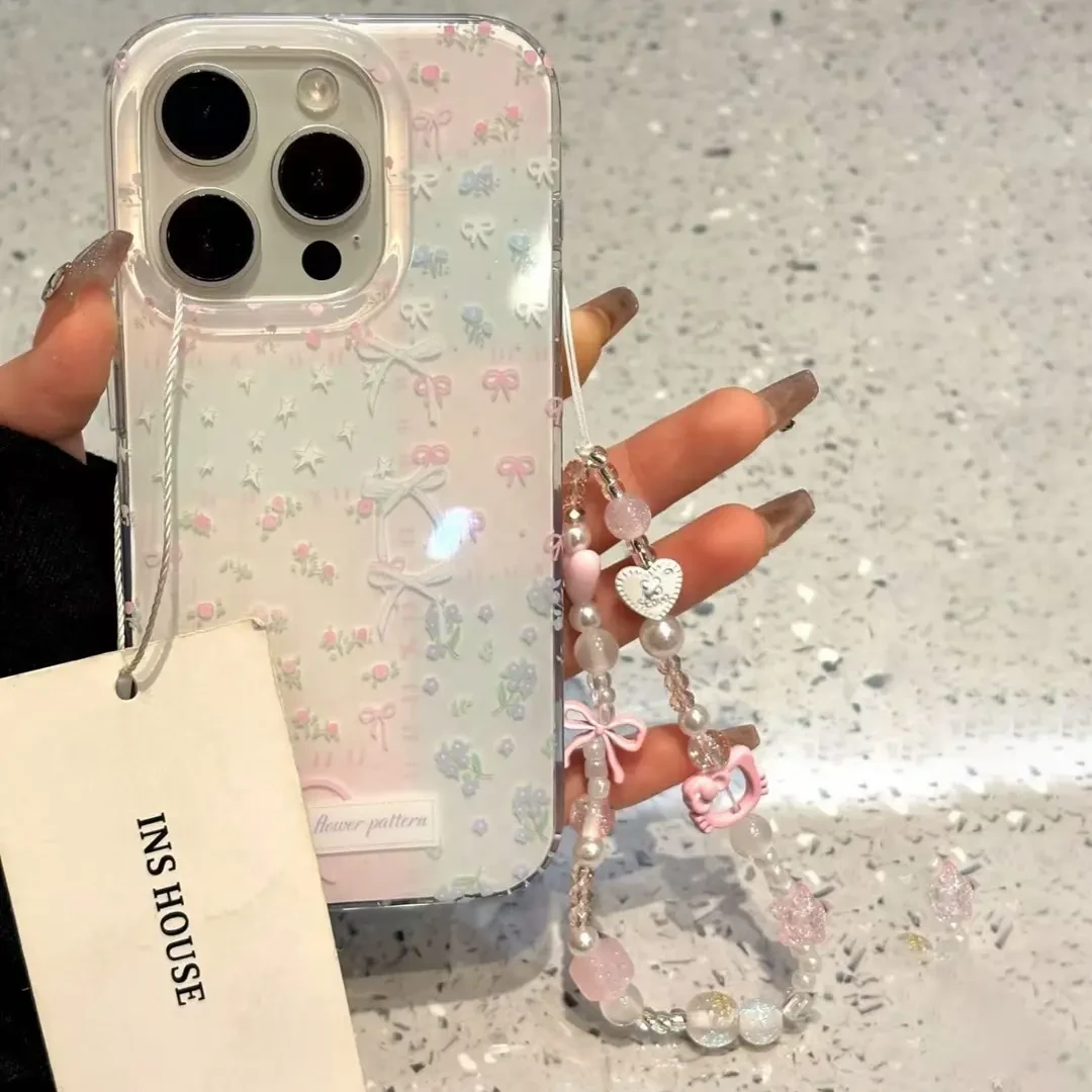 适用拼接碎花苹果华为vivo小米oppo女iphone16大孔白色IMD手机壳