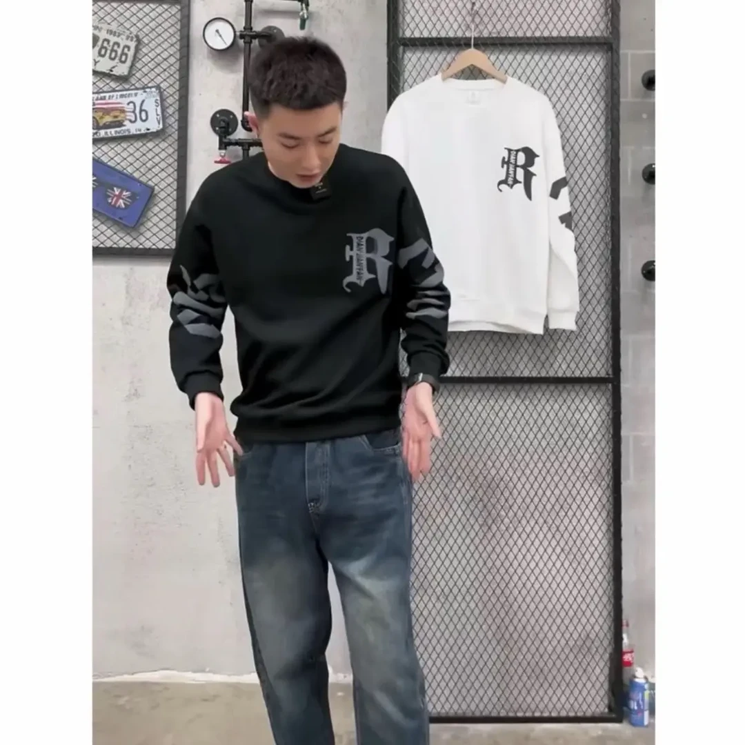 精神小伙卫衣男印花潮流修身秋冬网红社会长袖潮牌个性套头上衣服