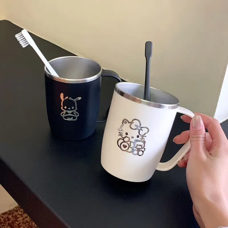 Kitty带手柄漱口杯304不锈钢加厚三色可选防霉耐摔学生宿舍浴室用