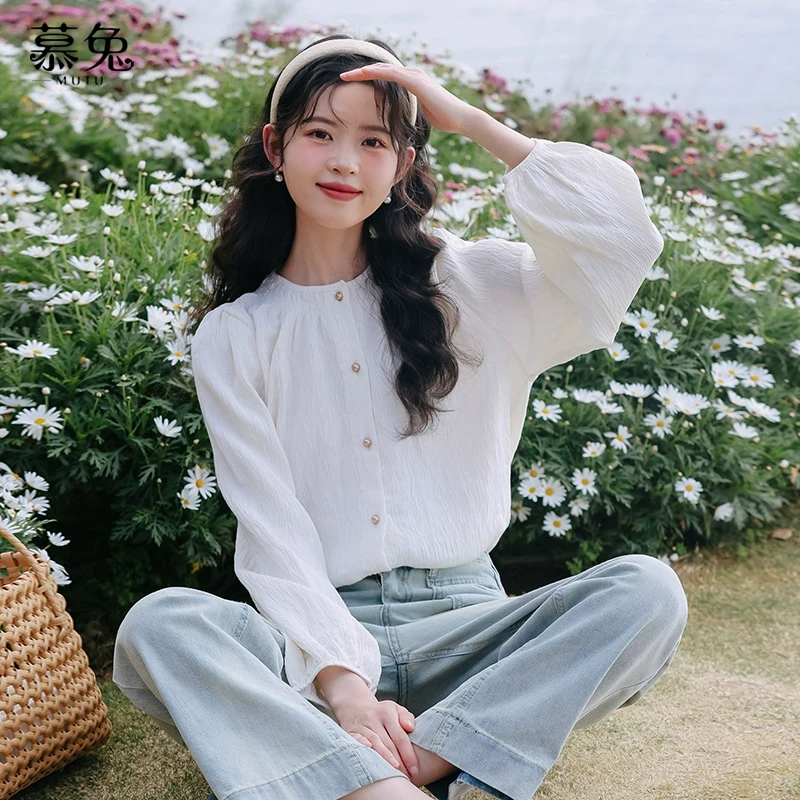 慕兔高级感气质宽松长袖上衣女秋2024新款设计感小众别致漂亮衬衫