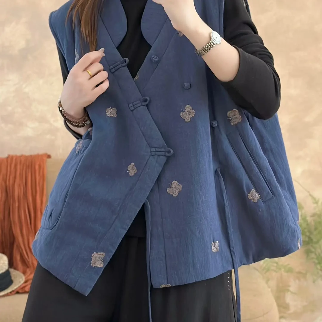 刺绣上衣短款女棉麻系列宽松系带女装冬季马甲厚款马夹