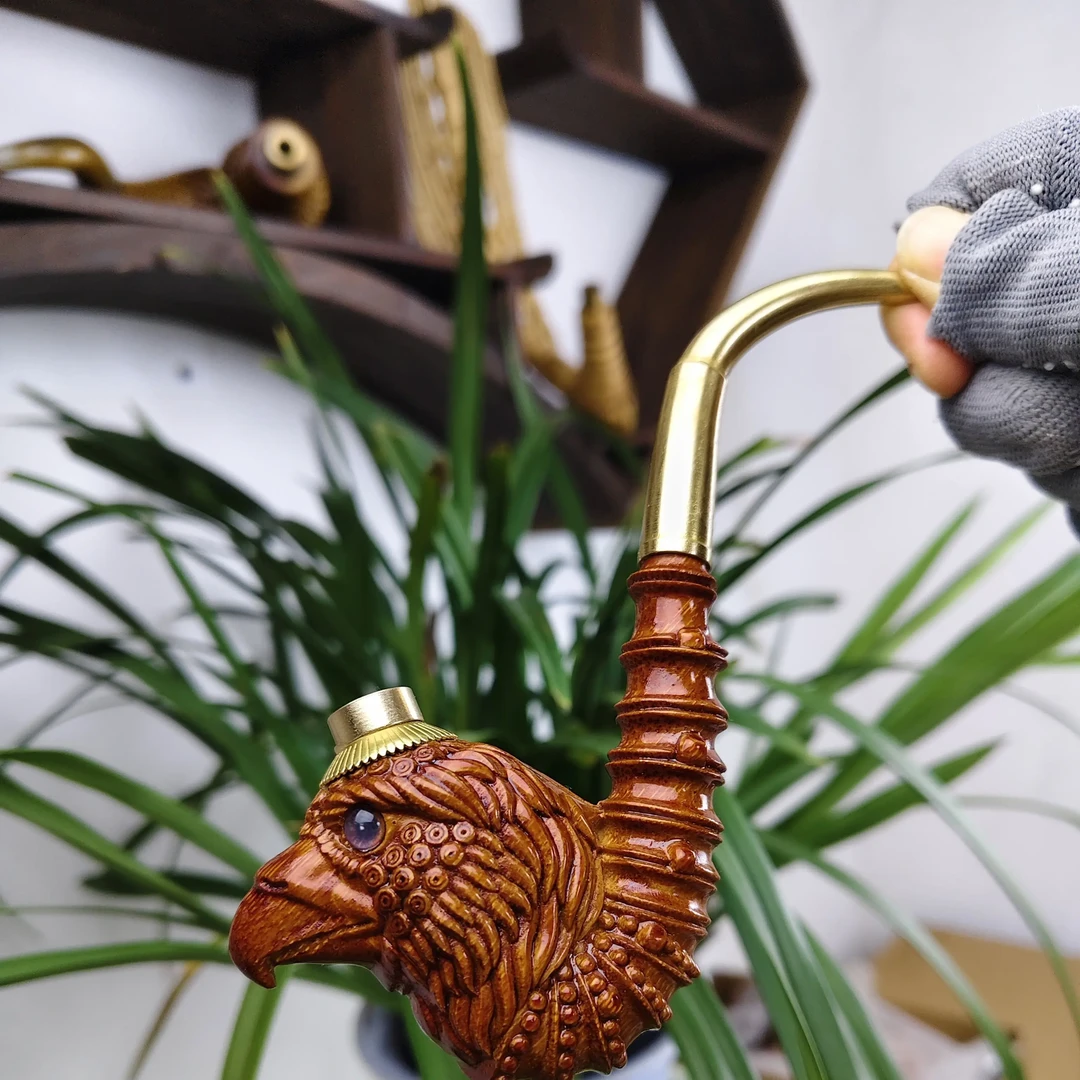 实心竹雕刻一体小号红色鹰嘴手把件15公分左右